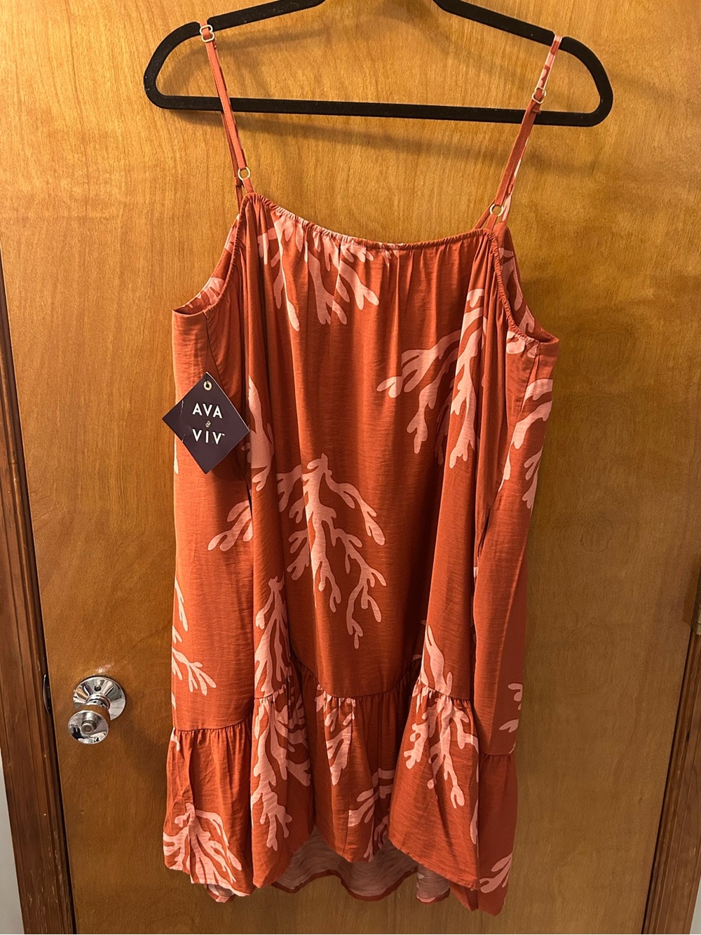 NWT Ava & Viv Tie-Front Sun Dress- Rust and Coral - Picture 3 of 6